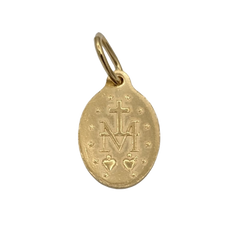 Médaille miraculeuse, dorée à l'or fin 24 carats, ovale, émail turquoise
