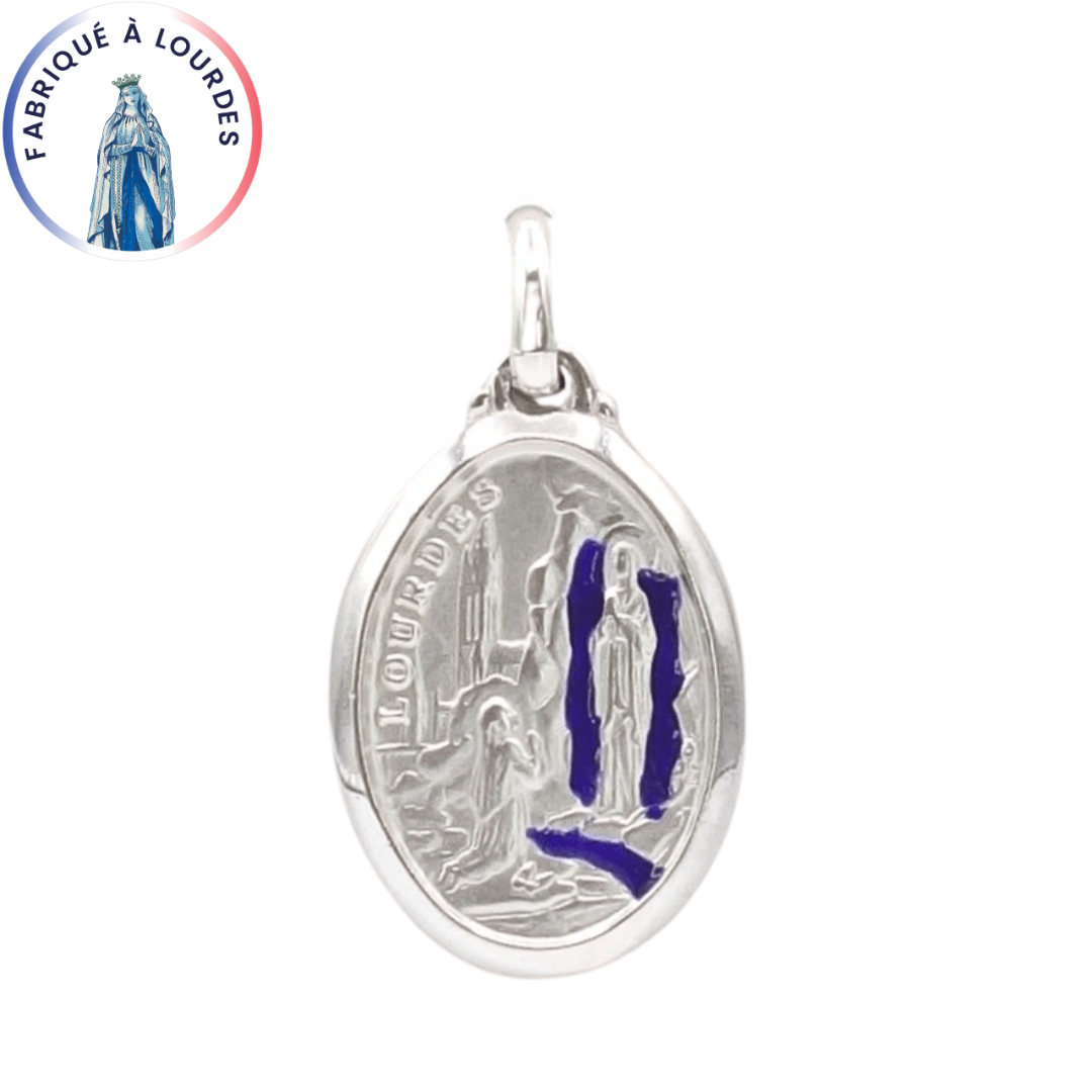 Médaille de la Vierge, métal argenté, Ovale 25 mm, émail bleu – SERAL I Médaille de la Vierge, métal argenté, Ovale 25 mm, émail bleu – SERAL I