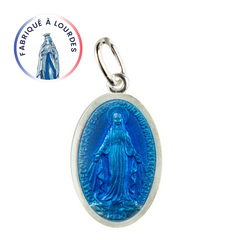 Médaille Vierge Miraculeuse Ovale Argent 925/000 Ovale Email Bleu