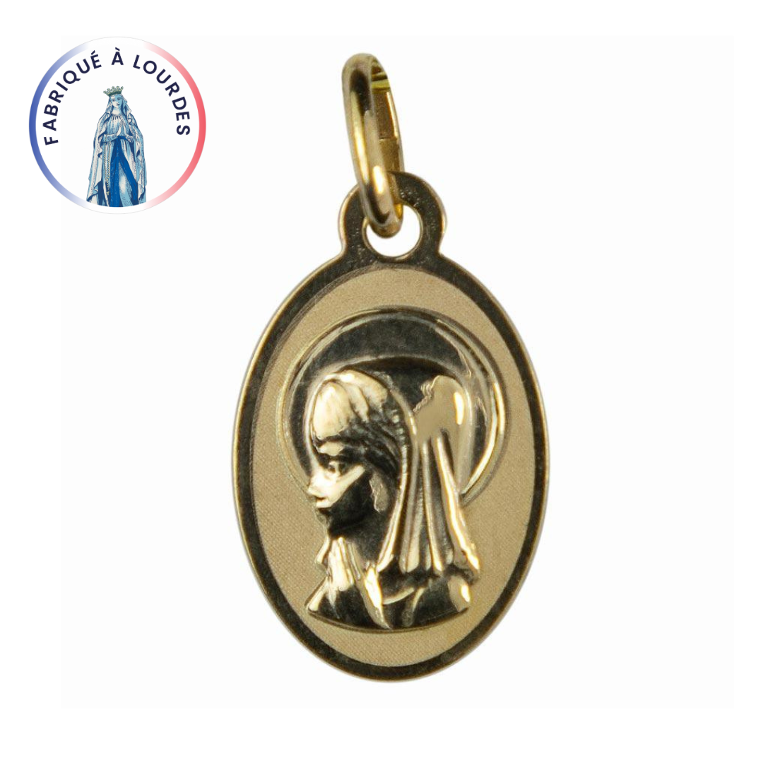 Médaille 0r 9 carats Vierge de Profil Ovale 15x10 mm