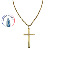 Parure dorée à l'or fin composée d'une croix, 20x30 mm et d'une chaîne, maille type forçat, 50 cm