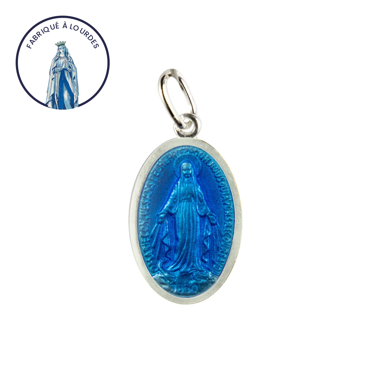Médaille Miraculeuse Argent 925/000 ovale émail bleu