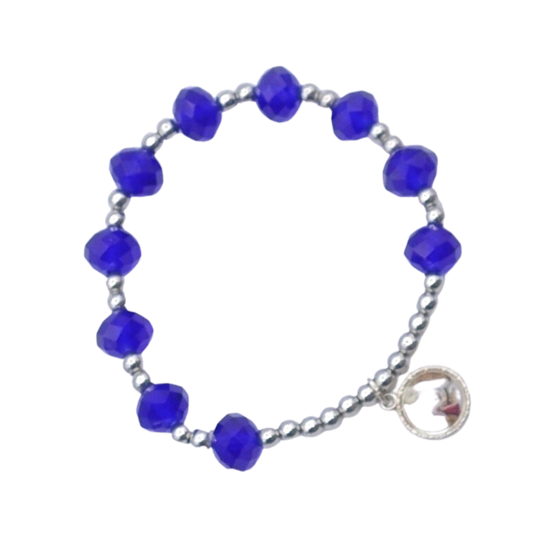 Bracciale in cristallo con perline in argento su elastico, colori a scelta (prezzo unitario)