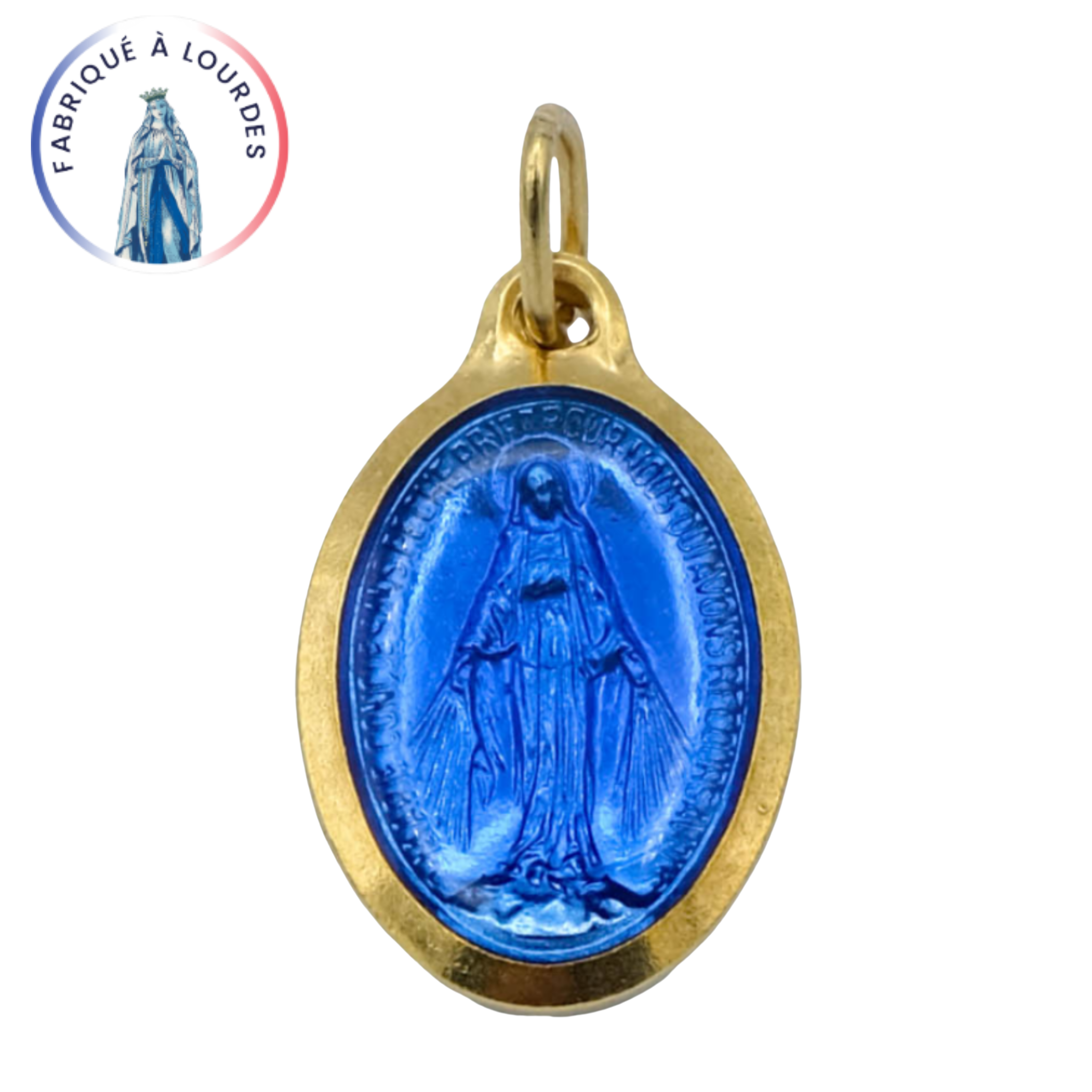 Médaille Miraculeuse, Ovale, Dorée Émail Indigo 1 Face - SERAL I Souvenirs de Lourdes
