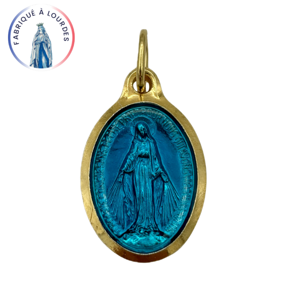 Médaille Miraculeuse, Ovale, Dorée Email Turquoise 1 Face - SERAL I Souvenirs de Lourdes