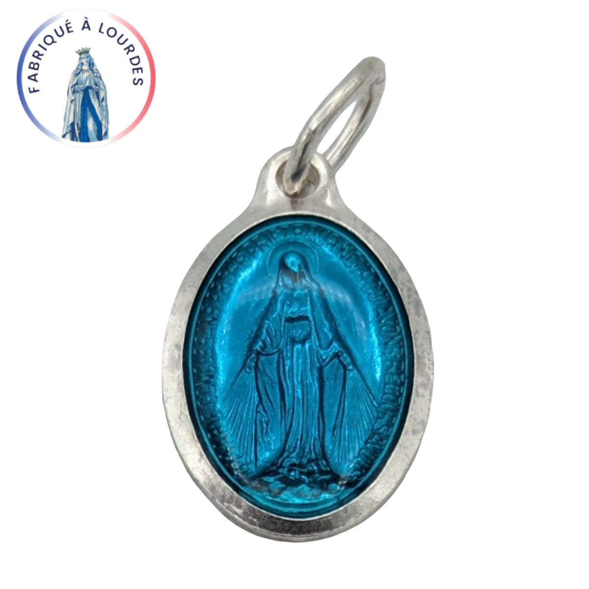 Médaille Miraculeuse, Ovale, Argentée Émail Turquoise 1 Face - 12 mm - SERAL I Souvenirs de Lourdes