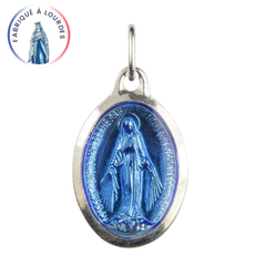 Médaille Miraculeuse, Ovale, Argentée Émail Indigo 2 Faces - 12 mm - SERAL I Souvenirs de Lourdes