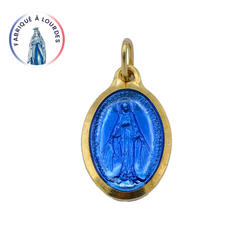 Médaille Miraculeuse dorée ovale émail indigo 1 face - SERAL I Souvenirs de Lourdes