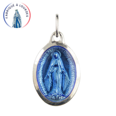 Médaille Miraculeuse, Ovale, Argentée Émail Indigo 1 Face - SERAL I Souvenirs de Lourdes