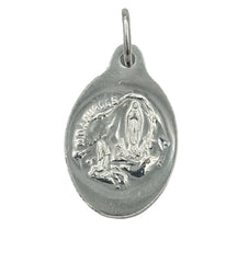 Medaglia della Vergine, metallo argentato, ovale 25 mm, smalto blu