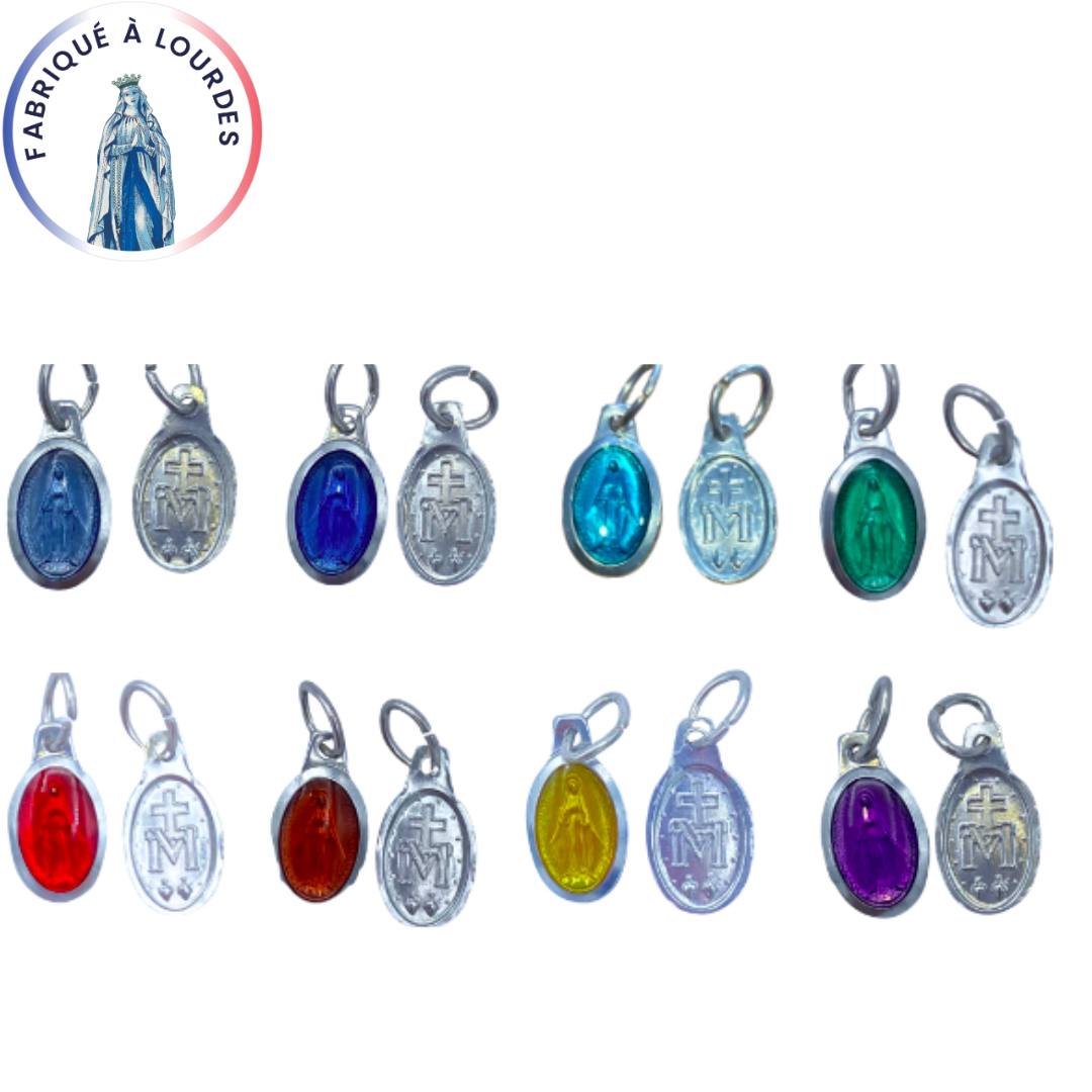 Set of 5 Miraculous medals, Aluminum, oval 10 mm, colored epoxy enamel