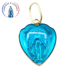 Médaille Miraculeuse, Cœur, Dorée Email Turquoise - 15 mm - SERAL I Souvenirs de Lourdes