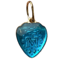 Médaille Miraculeuse, Cœur, Dorée Email Turquoise - 15 mm - SERAL I Souvenirs de Lourdes