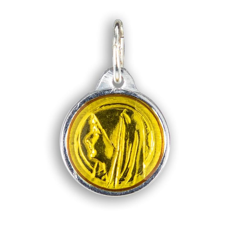 Médaille Vierge aluminium émail couleur ronde (prix à l'unité) - 12 mm - SERAL I Souvenirs de Lourdes