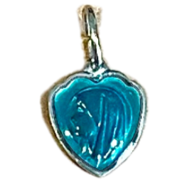 Medaglia della Vergine di profilo, in rame argentato, cuore di 10 mm, smalto grand feu bicolore