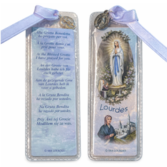 Carte Prière, Nœud & Médaille, Rose ou Bleu, Multilingue - SERAL I Souvenirs de Lourdes