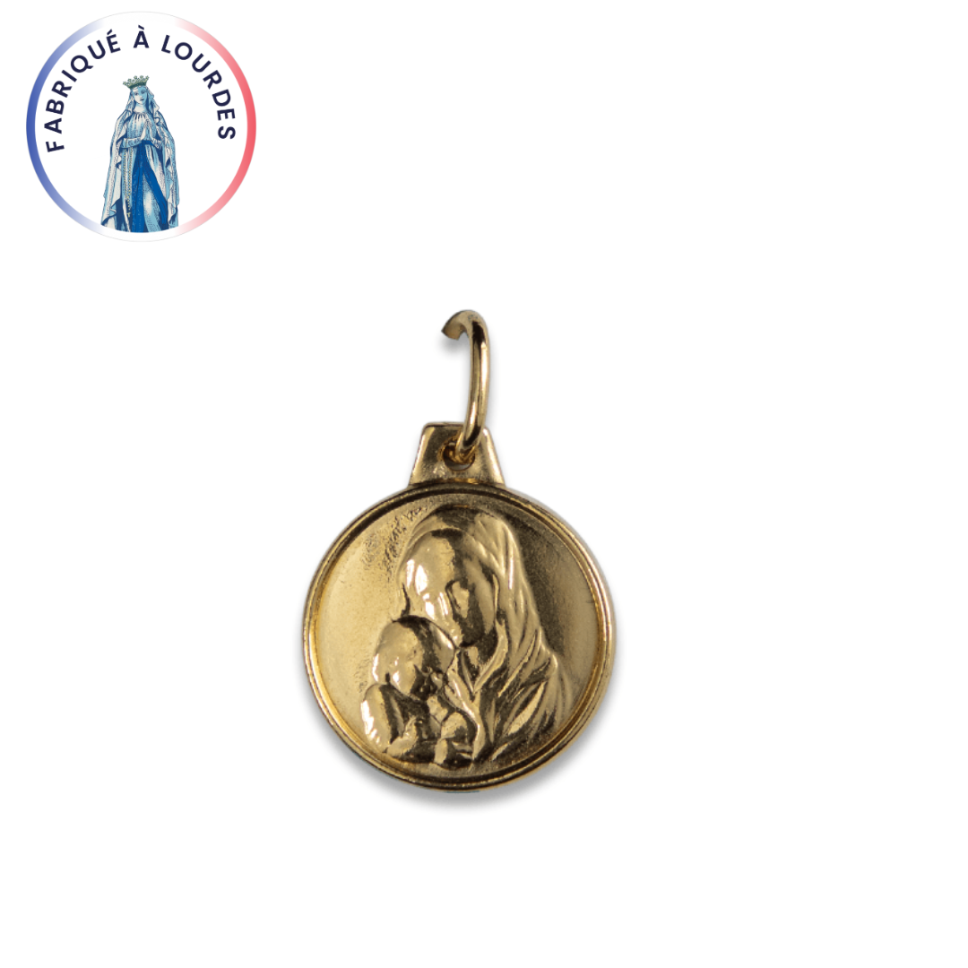 Médaille Vierge et Enfant, Ronde 15mm Plaqué or