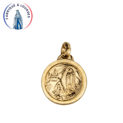 Médaille apparition dorée ronde 17.5 mm, contenant de l'eau de Lourdes
