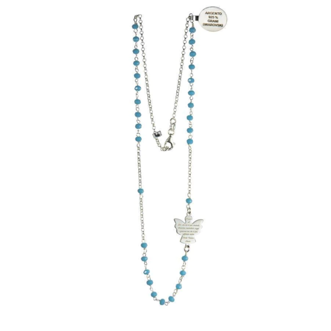 Chapelet collier argent perle cristal avec colombe de la paix - 2 couleurs au choix