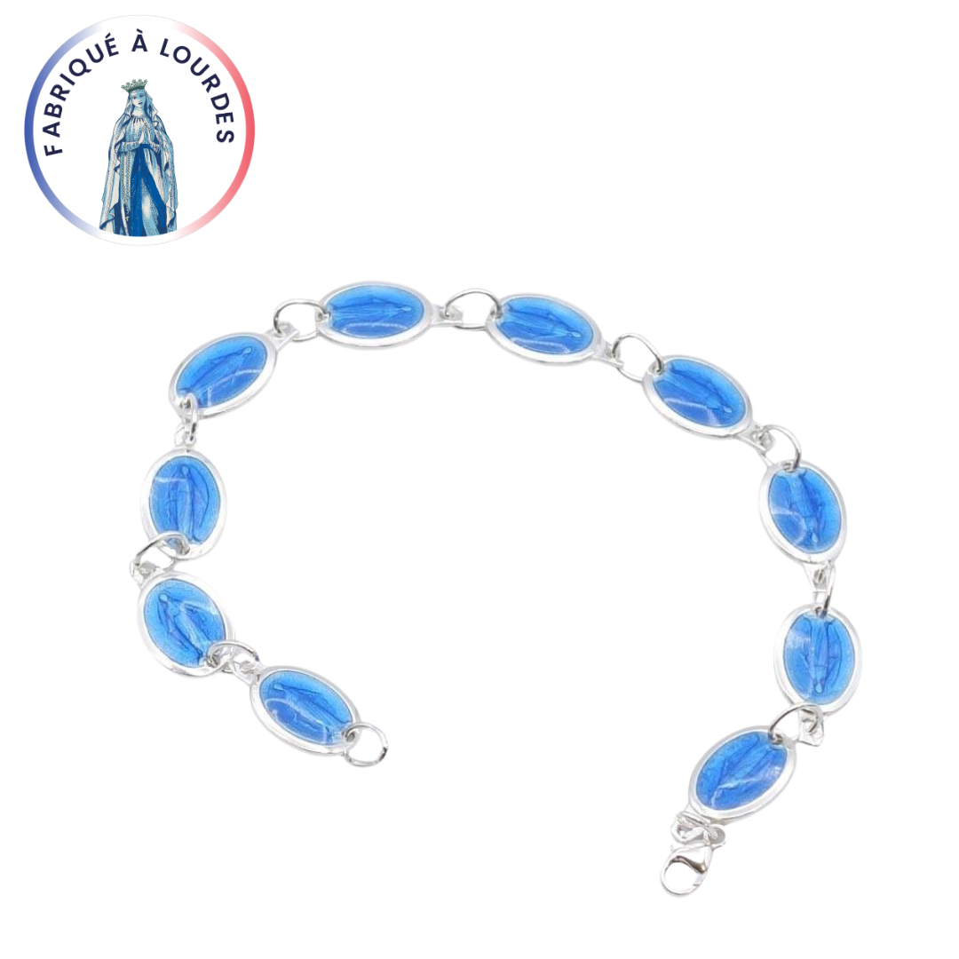 Bracelet 10 Médailles Miraculeuse, argent, Email Bleu, 20 cm