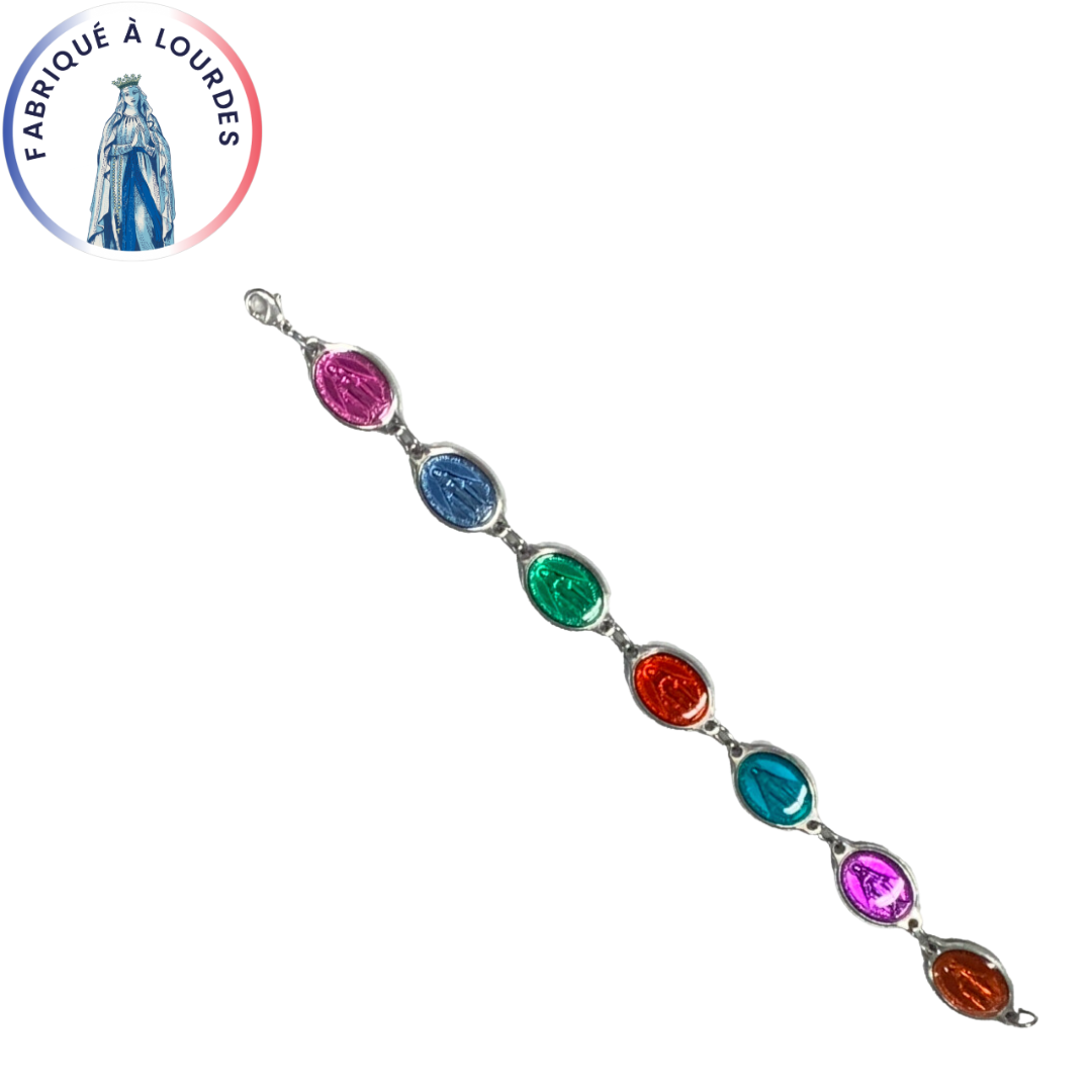 Bracelet made up of 7 Miraculous Aluminum Medals Enameled in Colors, 18.5 cm