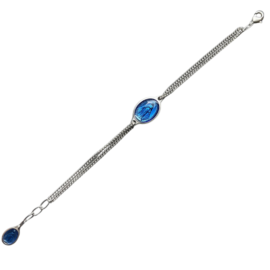 Bracelet argenté double chaîne avec Médaille Miraculeuse