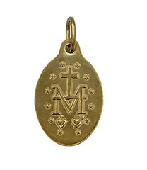 Partia 9 Medalików Cudownej Dziewicy, złoconych 24-karatowym czystym złotem, owalny kształt i dwukolorowa emalia.