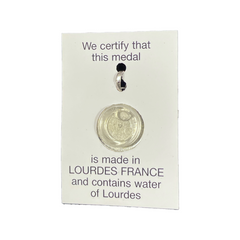 銀メッキ真鍮の横顔の処女メダル、ラウンド 17.5 mm、ルルドの水を含むファセットカット