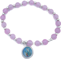 6mm glass bracelet with a pink Lourdes medal