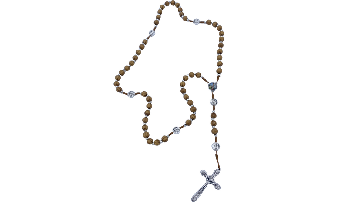 WOODEN ROSARY ON HEAVY ROPE