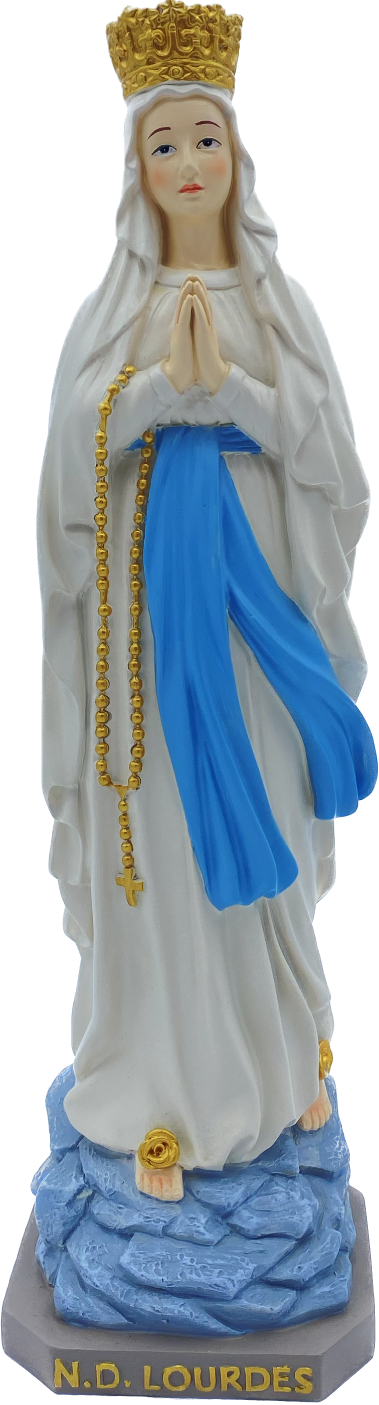 カラー樹脂製の冠をかぶった聖母像 10 cm
