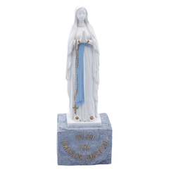 Statue de la Vierge Notre Dame de Lourdes, sur Socle Imitation Pierre, Blanche - 18 & 28 cm - SERAL I Souvenirs de Lourdes