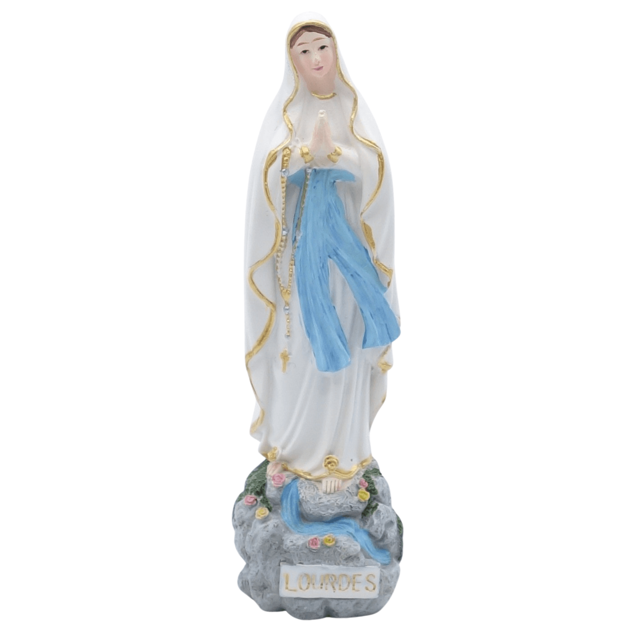Statue de la Vierge Notre Dame de Lourdes, sur un rocher décorée, Résine, Couleur - 10->42 cm - SERAL I Souvenirs de Lourdes