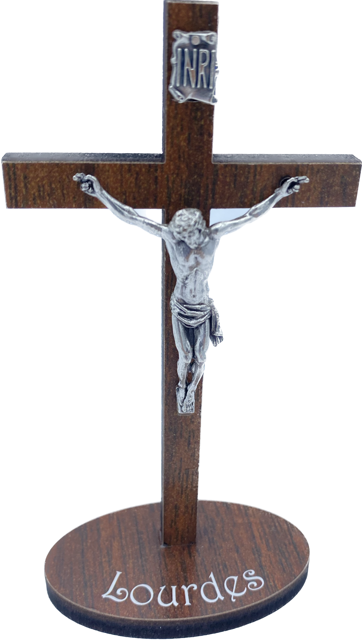 重い楕円形のベースが付いた木製の十字架