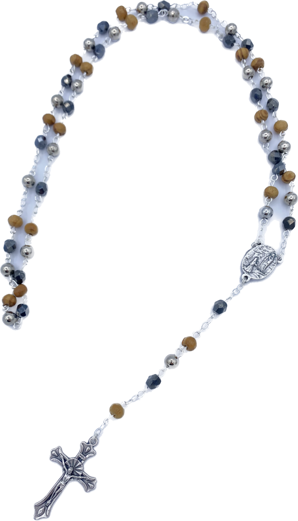 Wood/crystal rosary on chain