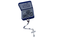 Silver rosary opaque crystal box