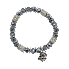 Bracelet cristal et métal sur élastique bleu, turquoise, argenté ou noir (prix à l'unité)