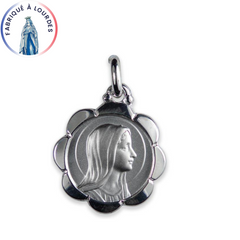 Silver Flower Shape Medal Profile of the Virgin