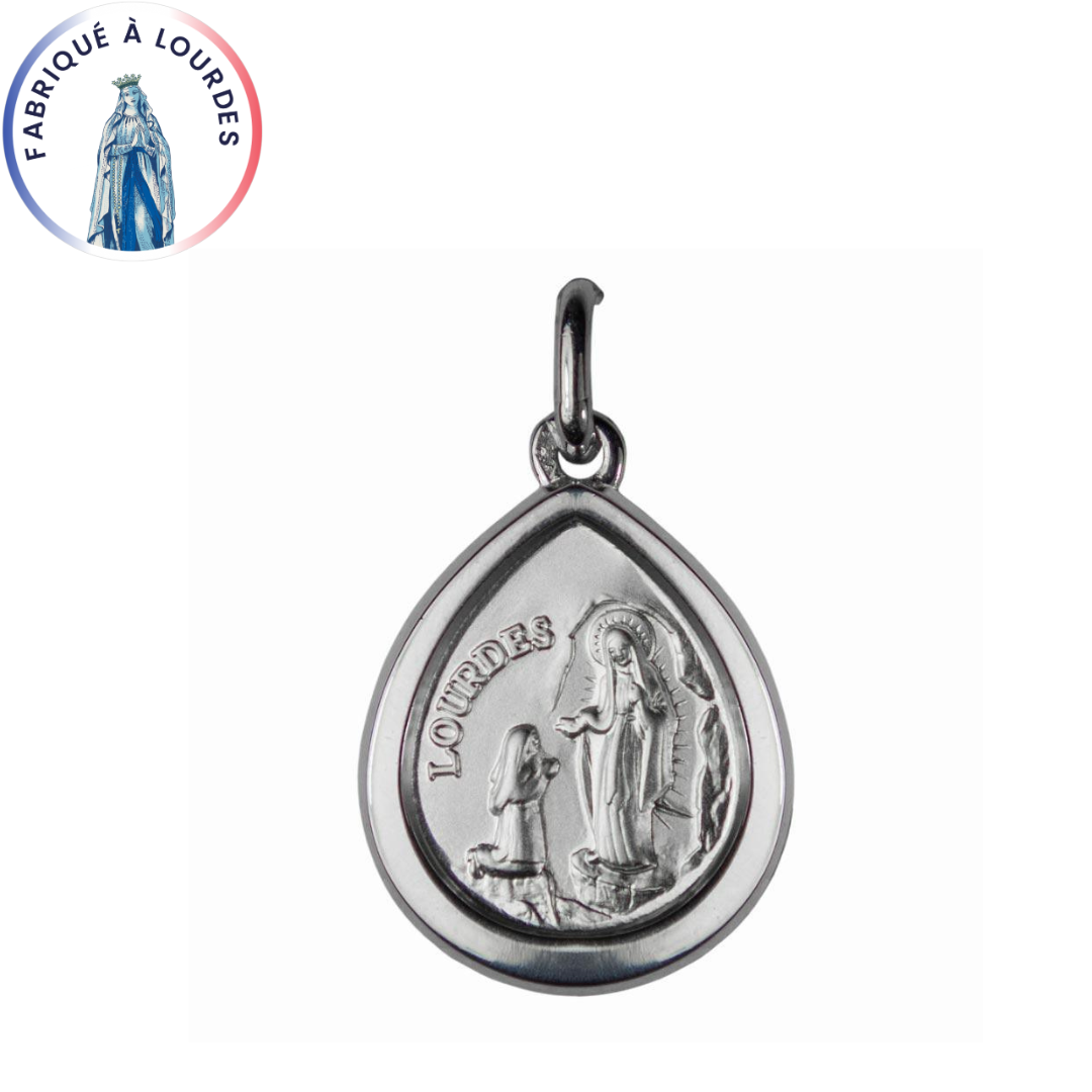 925/000 Silver Medal Apparition of Lourdes Pear Shape