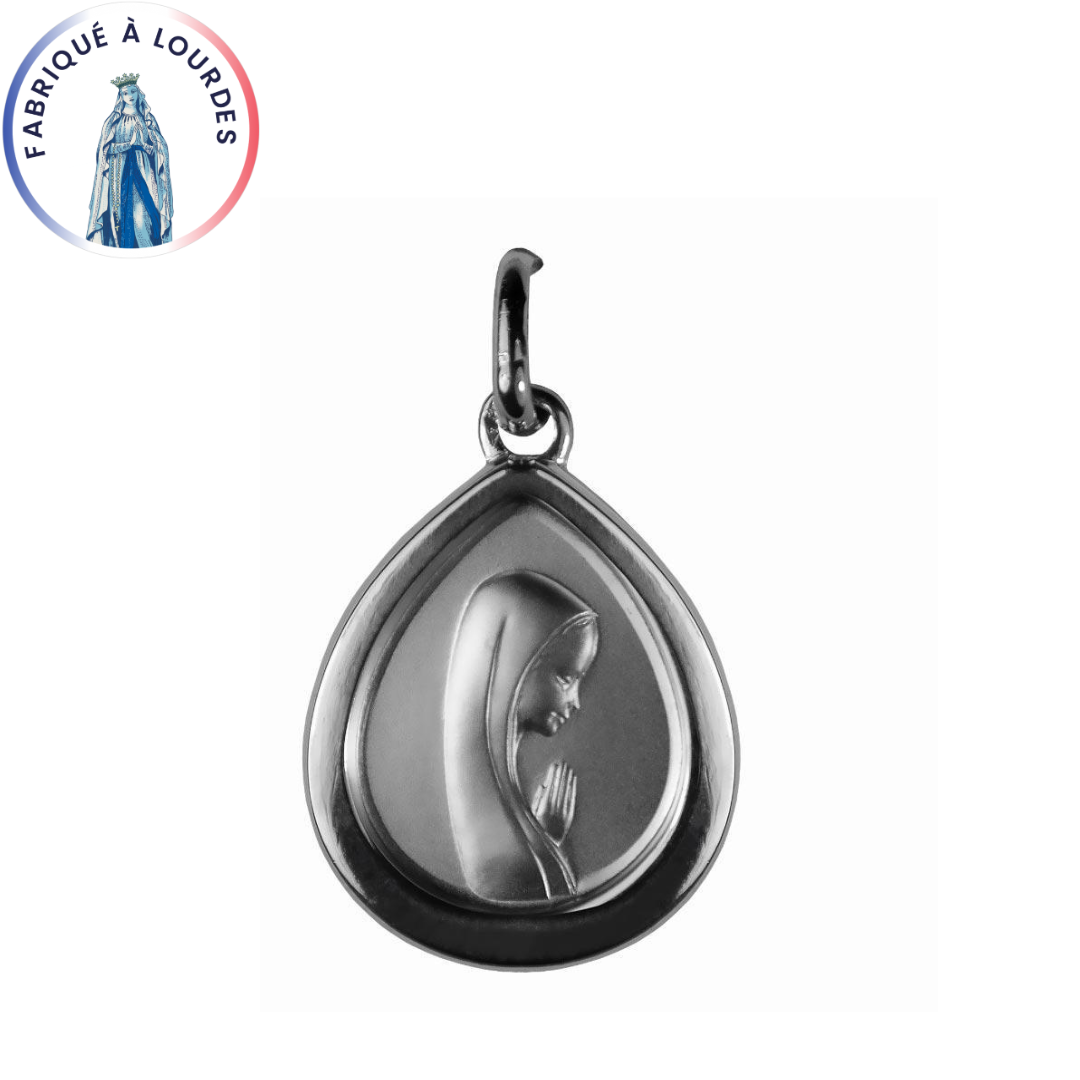 Médaille Argent 925/000 Vierge de Profil Forme Poire