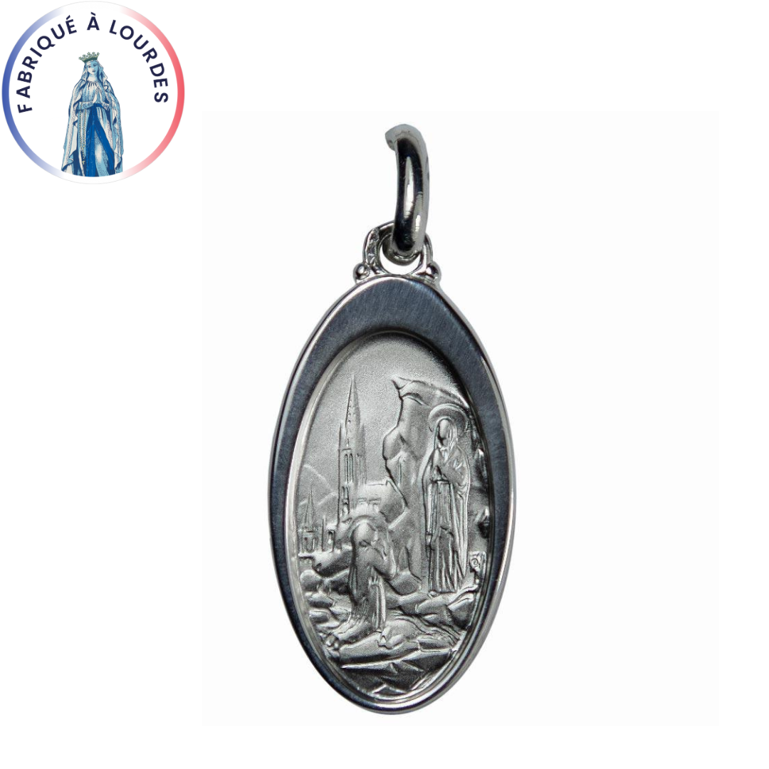 925/000 Silver Medal Apparition of Lourdes Oval 26x15 mm