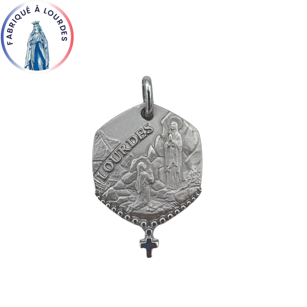 Lourdes Apparition Medal, Silver, octagonal