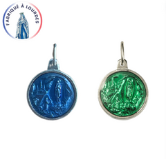 Médaille Apparition de Lourdes, aluminium, ronde 15 mm, émail couleur au choix (prix à l'unité)