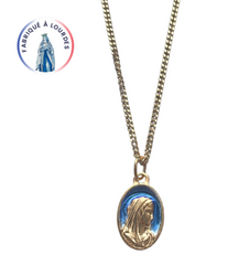 Parure Médaille Vierge Dorée Ovale et émail bleu - 20mm