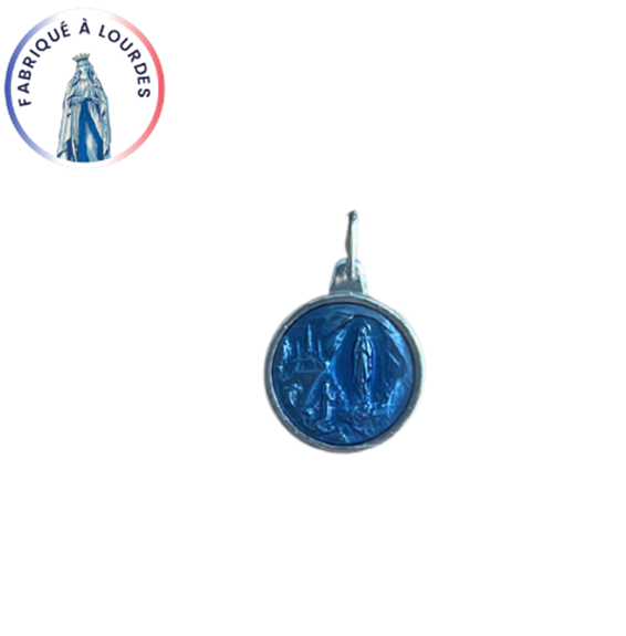 Médaille Apparition de Lourdes, aluminium, ronde 15 mm, émail couleur au choix (prix à l'unité)