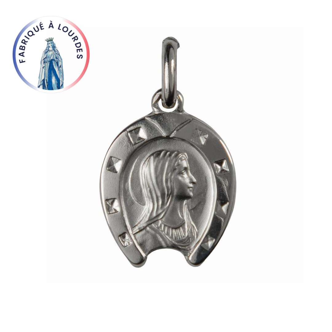 Médaille Argent 925/000 Profil de Vierge dans Fer à cheval 15 mm