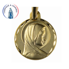 Médaille Profil de Vierge Or 9 carat Ronde 15mm