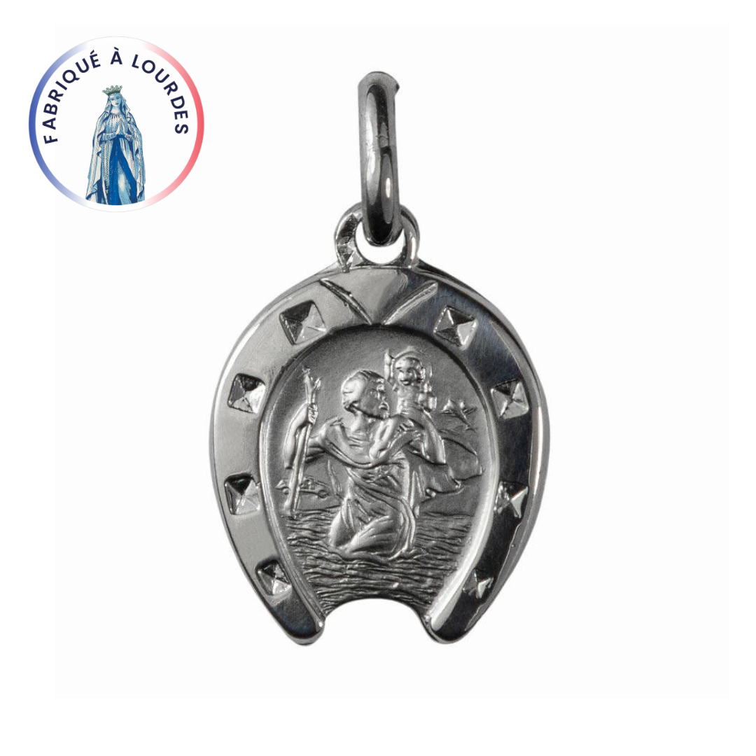 Médaille Saint Christophe argent 925/000 Fer à cheval 15 mm