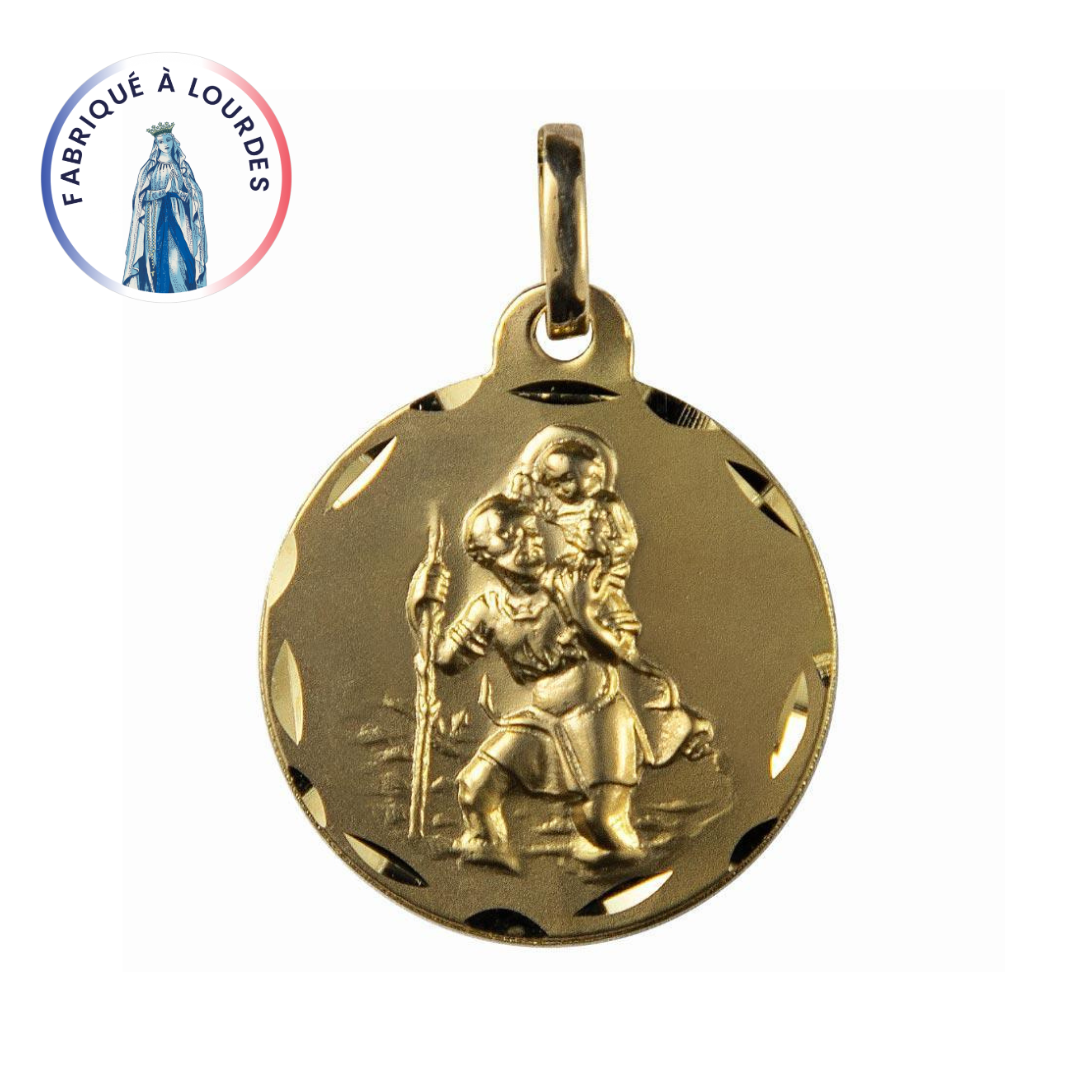 Médaille Saint Christophe or 9 carats ronde 20mm