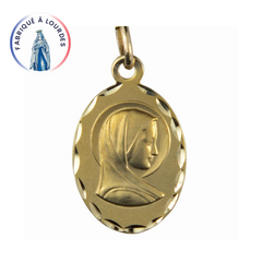 Médaille Vierge de Profil Or 9 carats Ovale 16x12 mm Bords Lapidés